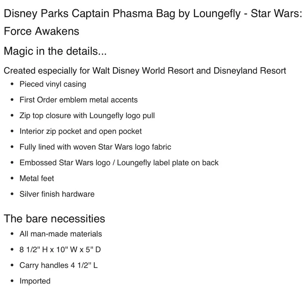 Disney Parks Captain Phasma Bag Tote Loungefly Star Wars The Force Awakens - Picture 11 of 11